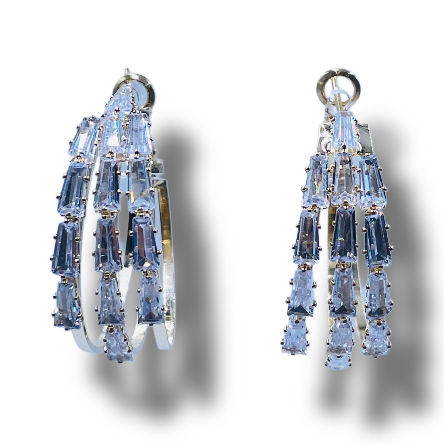 Golden Triple Studded Hoops