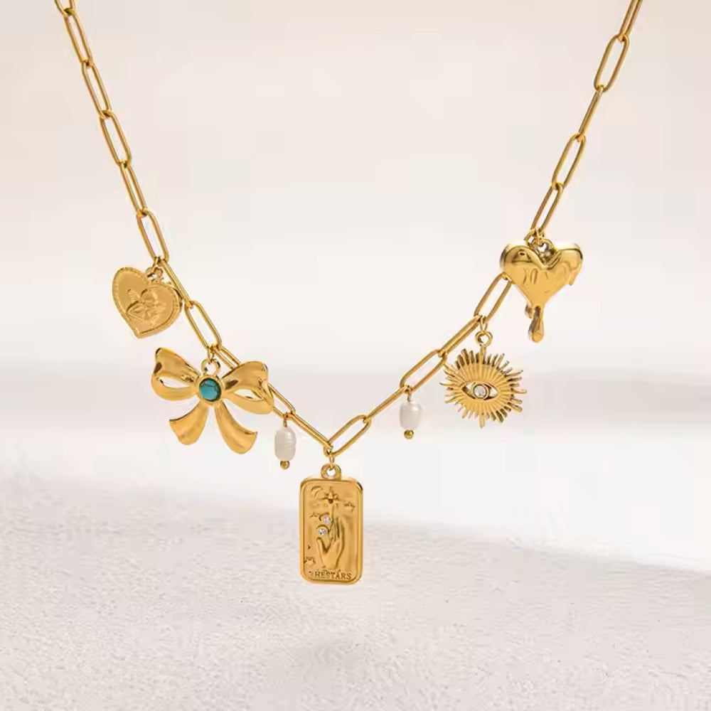 Sunlit Heart Bow Necklace