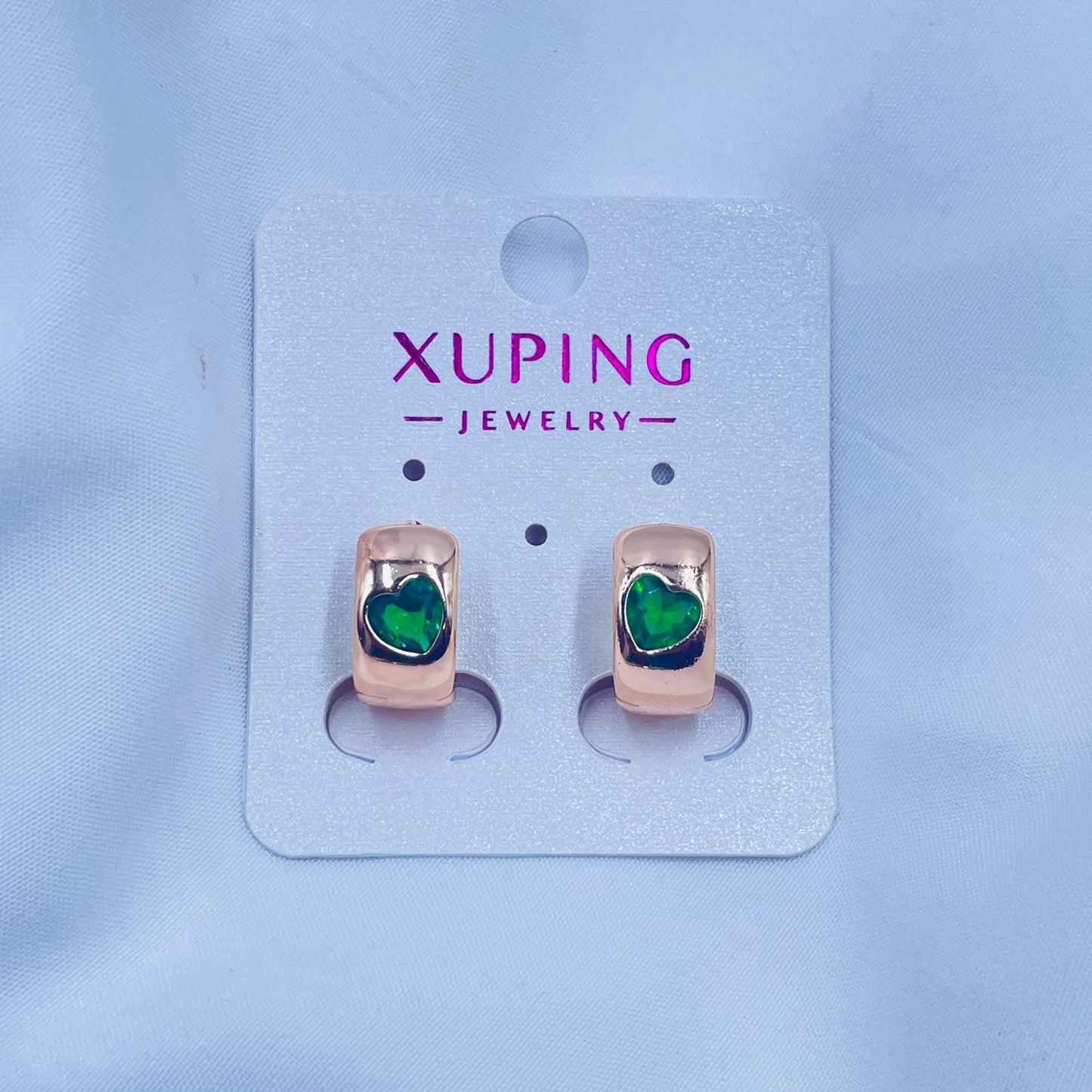 Emerald Heart Hoops Earrings- XUPING