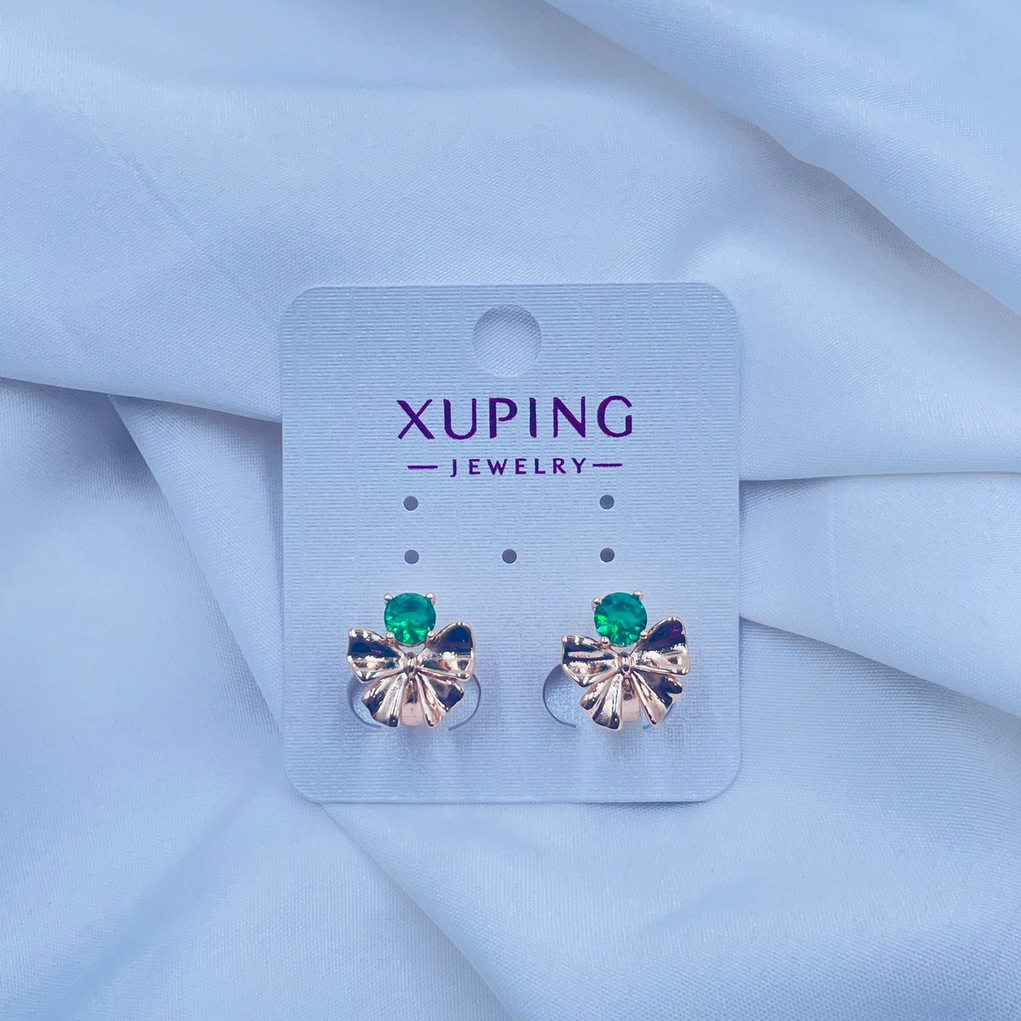 Bowknot Green Hoops Earrings- XUPING