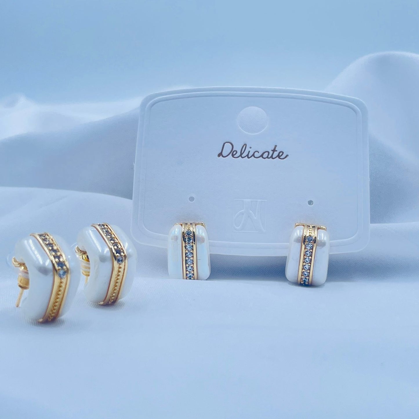 Gold And White Hoop Earrings