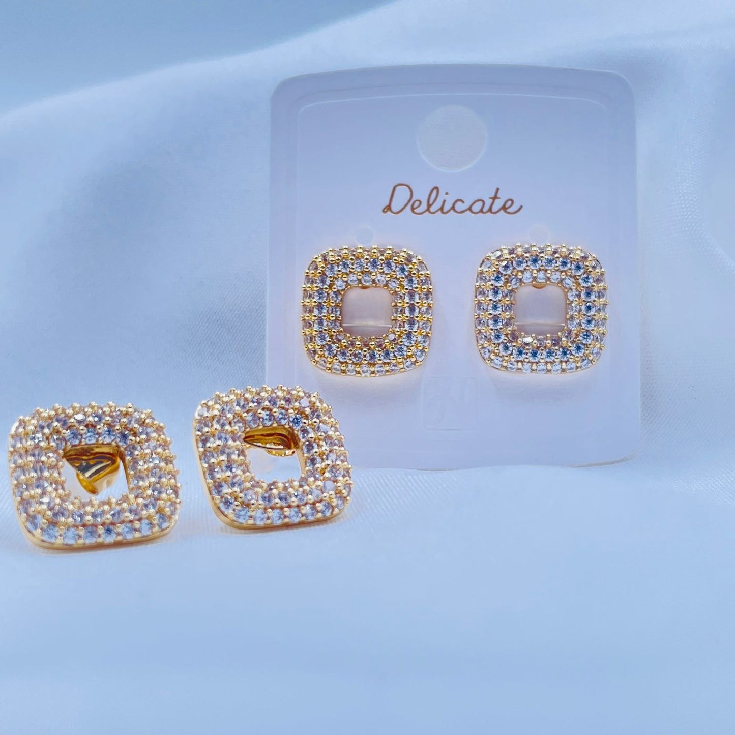 Gold Square Earrings With Stones