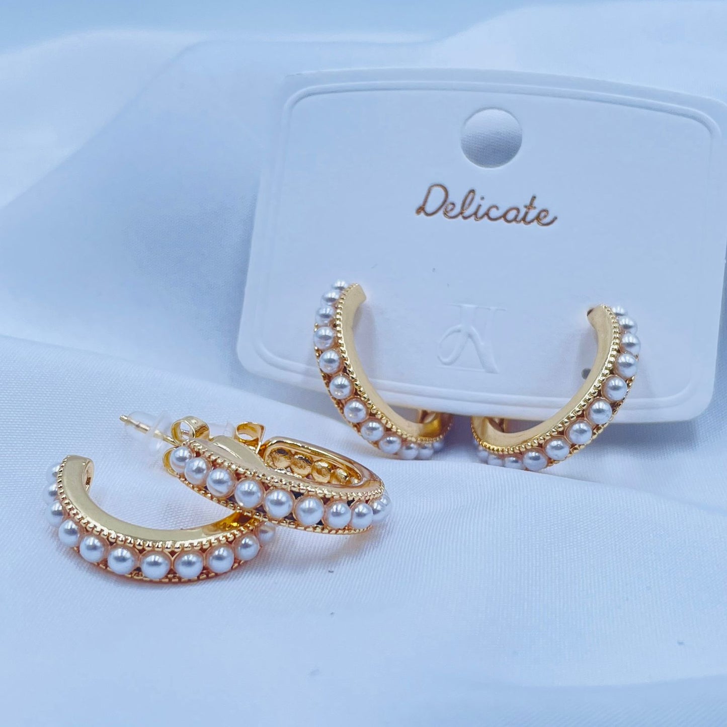 Golden Pearl Hoop Earrings