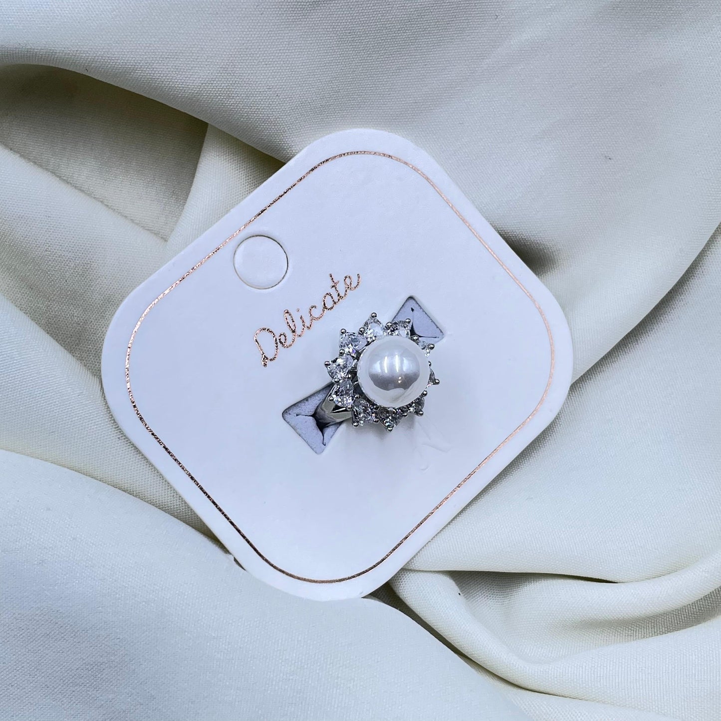 Silver Petal Pearl Ring