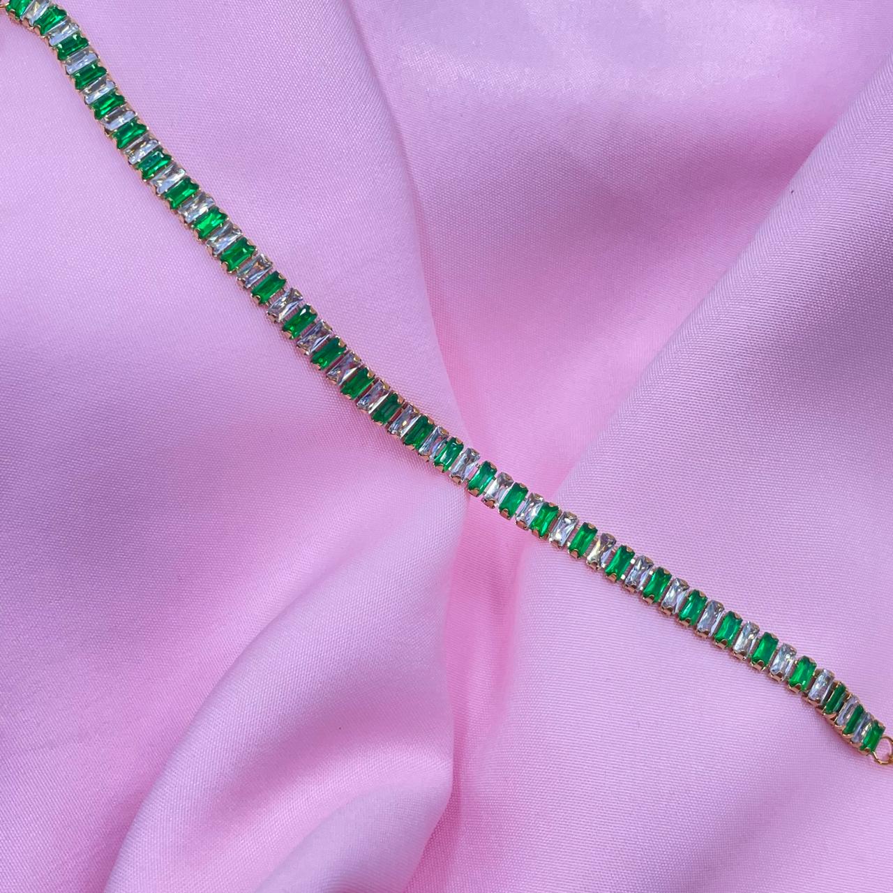 Green and White Tennis Bracelet