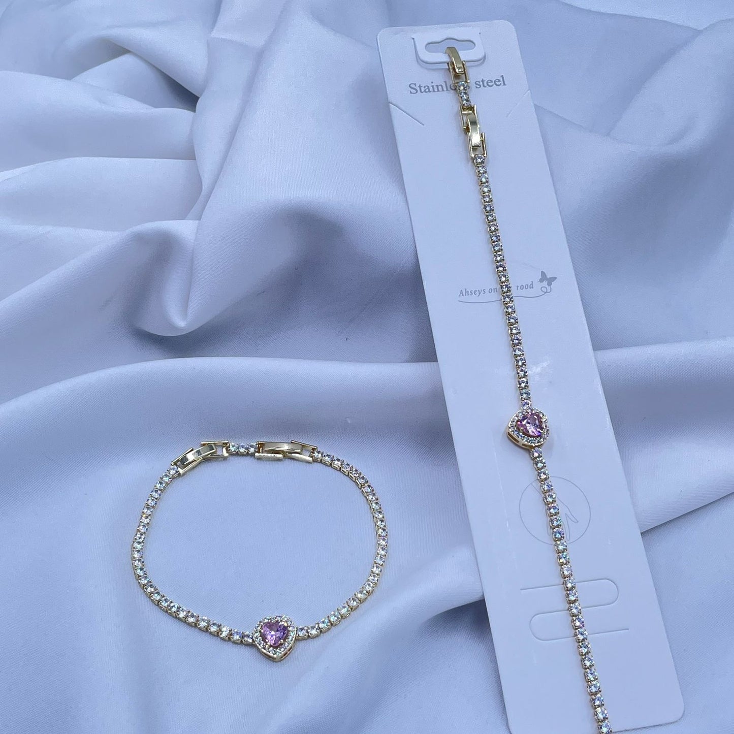 Pink Heart Tennis Bracelet