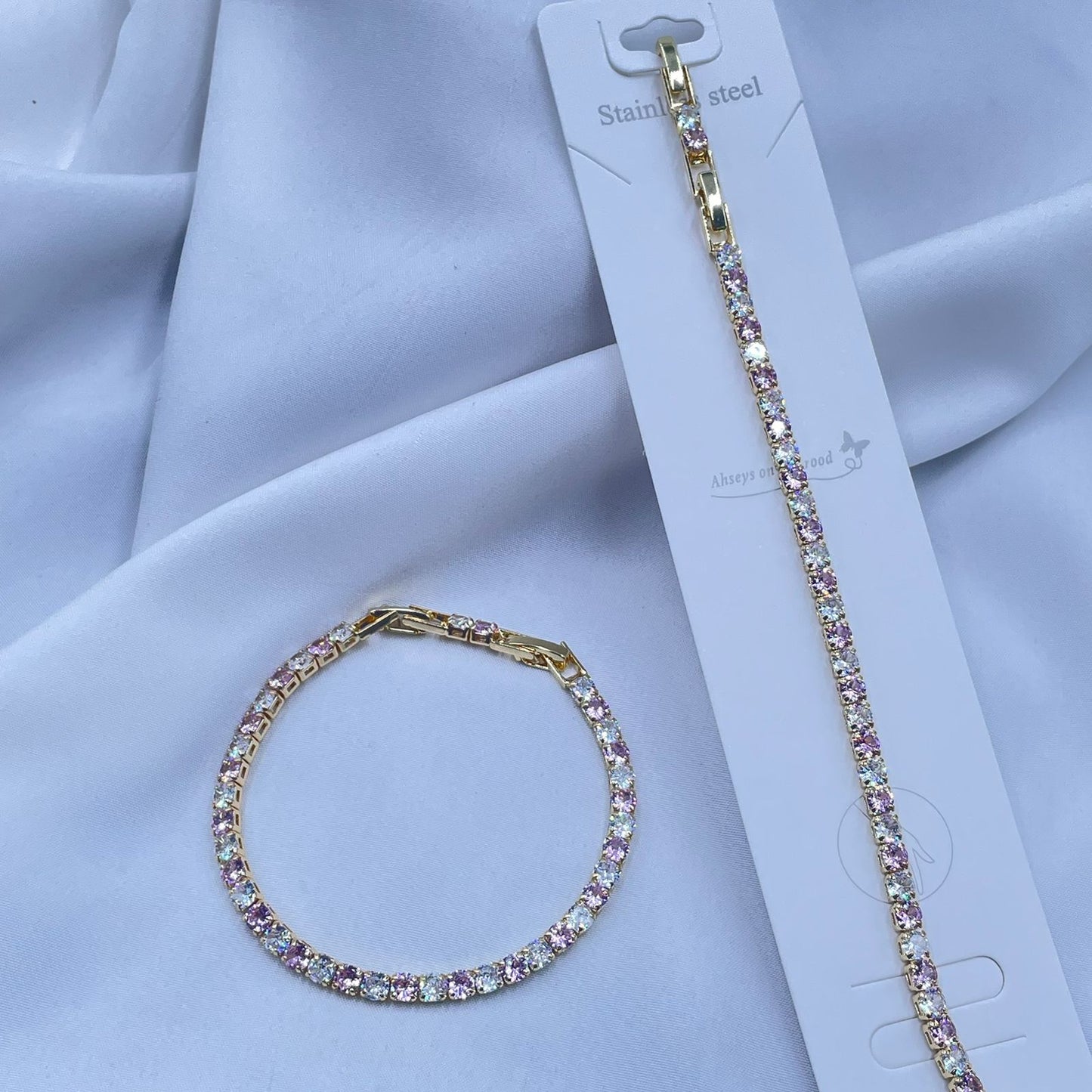 Pink and White Tennis Bracelet