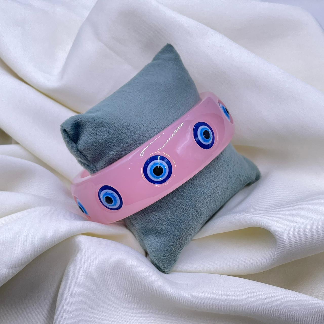 Pink Evil Eye Resin Bracelet