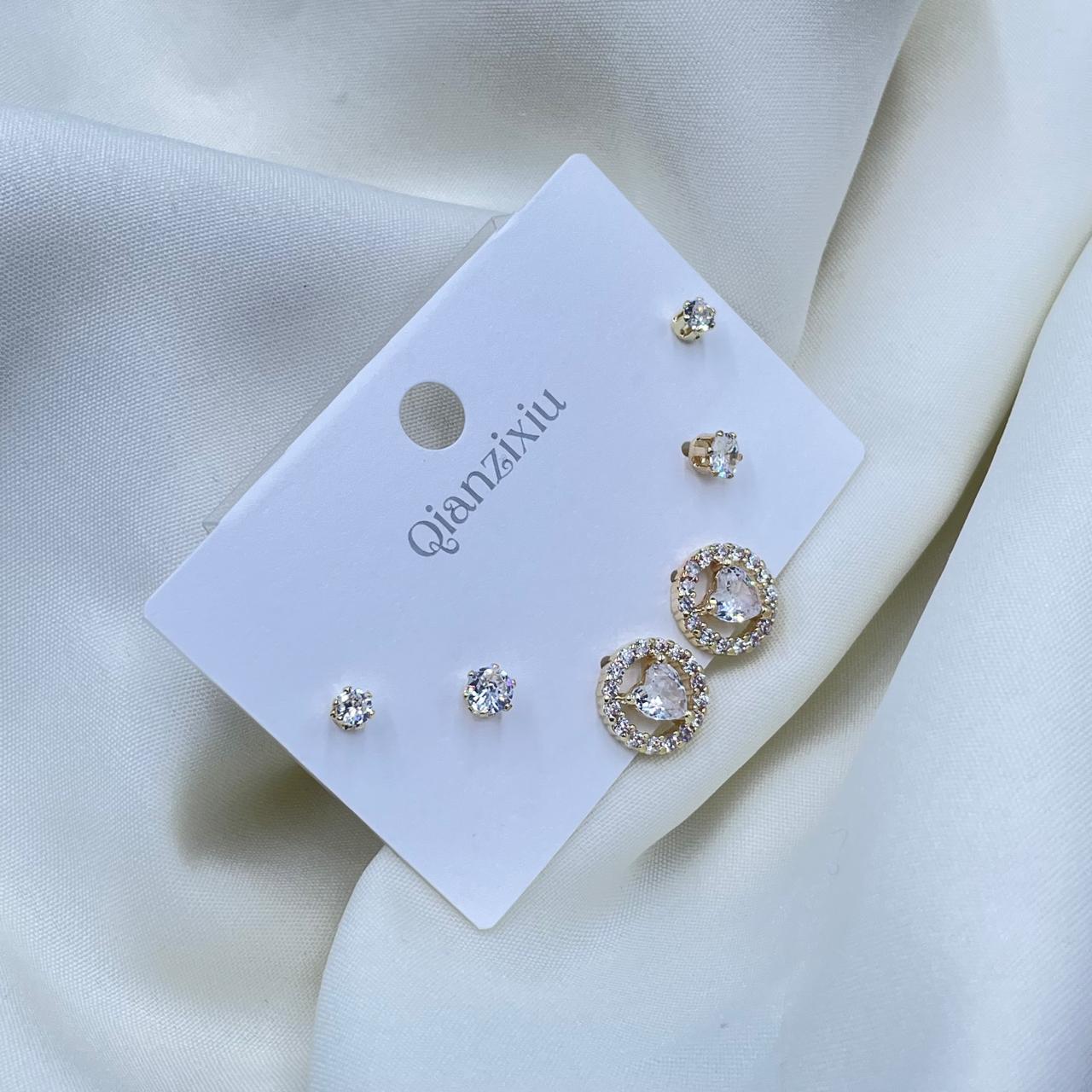 Solitaire Heart Cz Combo Earrings