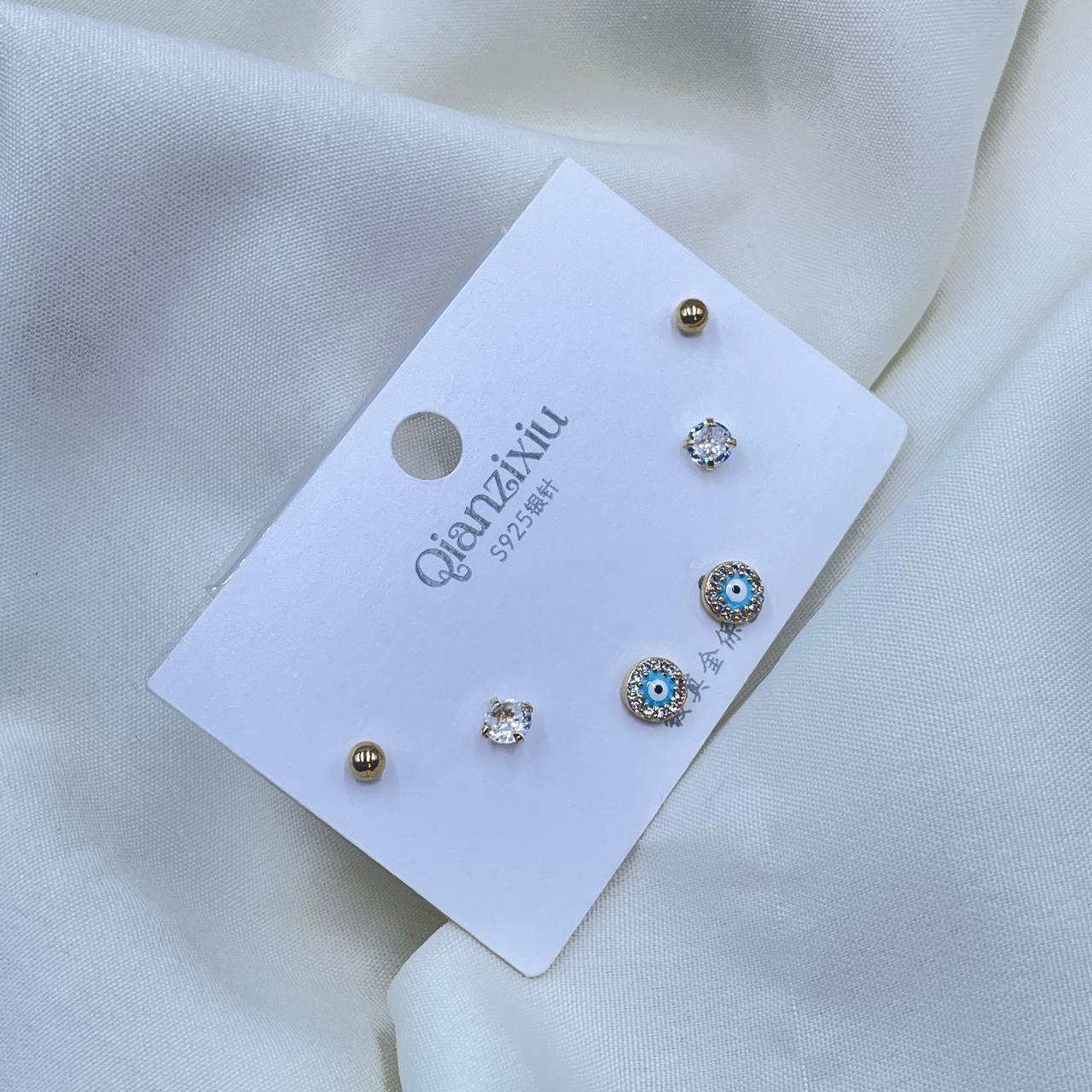 Minimal Evil Eye Combo Earrings