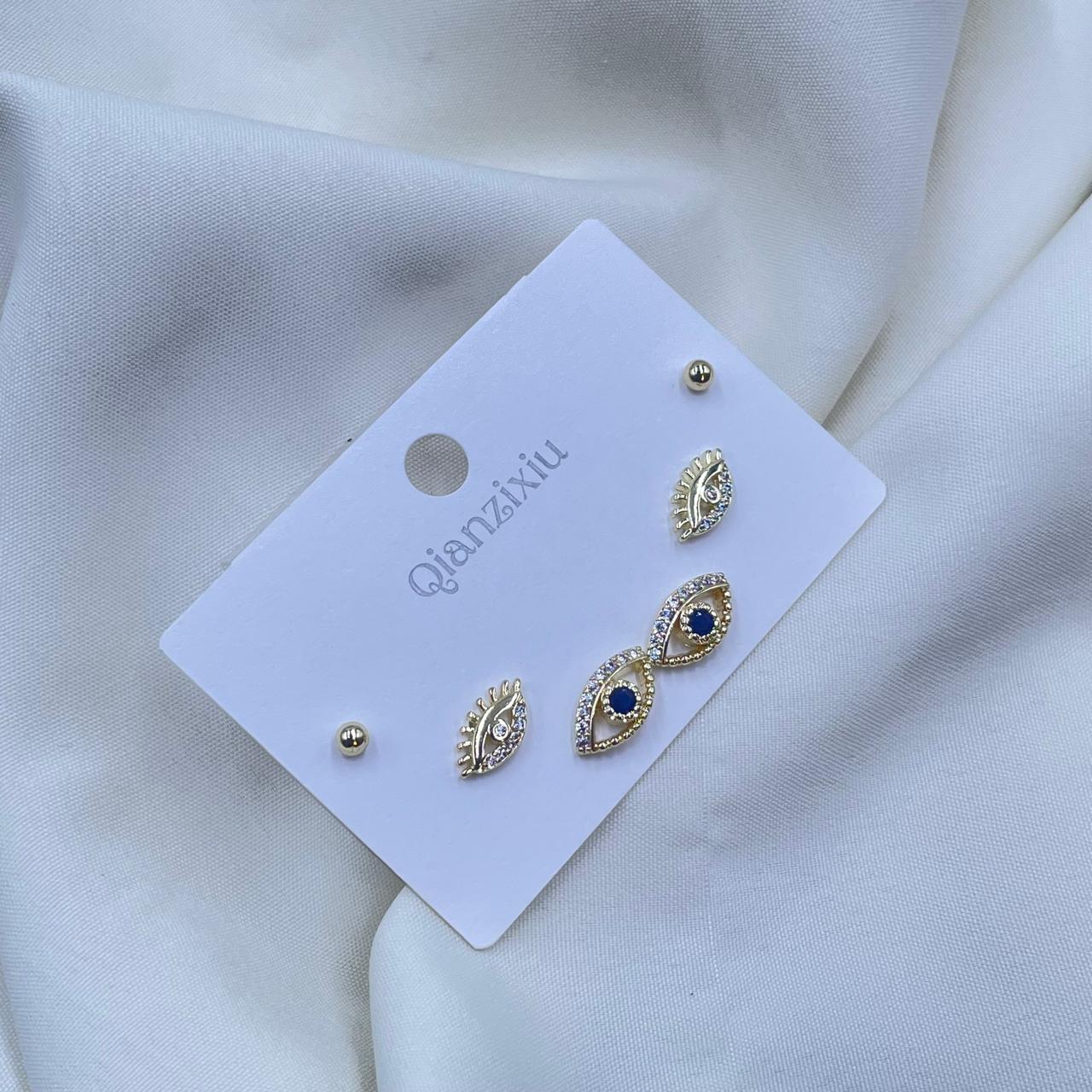 Golden Evil Eye Combo Earrings