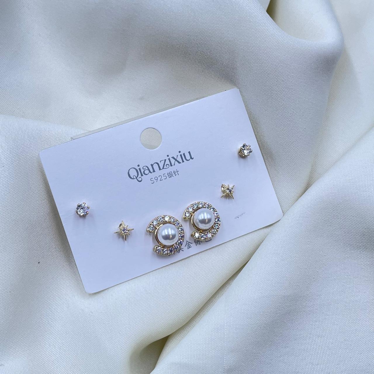 Pearl With Cz StoneCombo Earrings