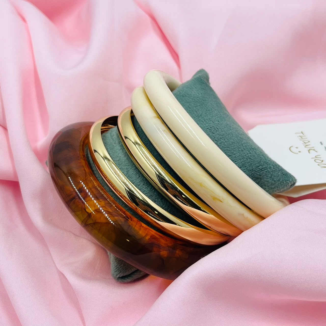 Emerald Bloom Resin Bracelet Set Of 5