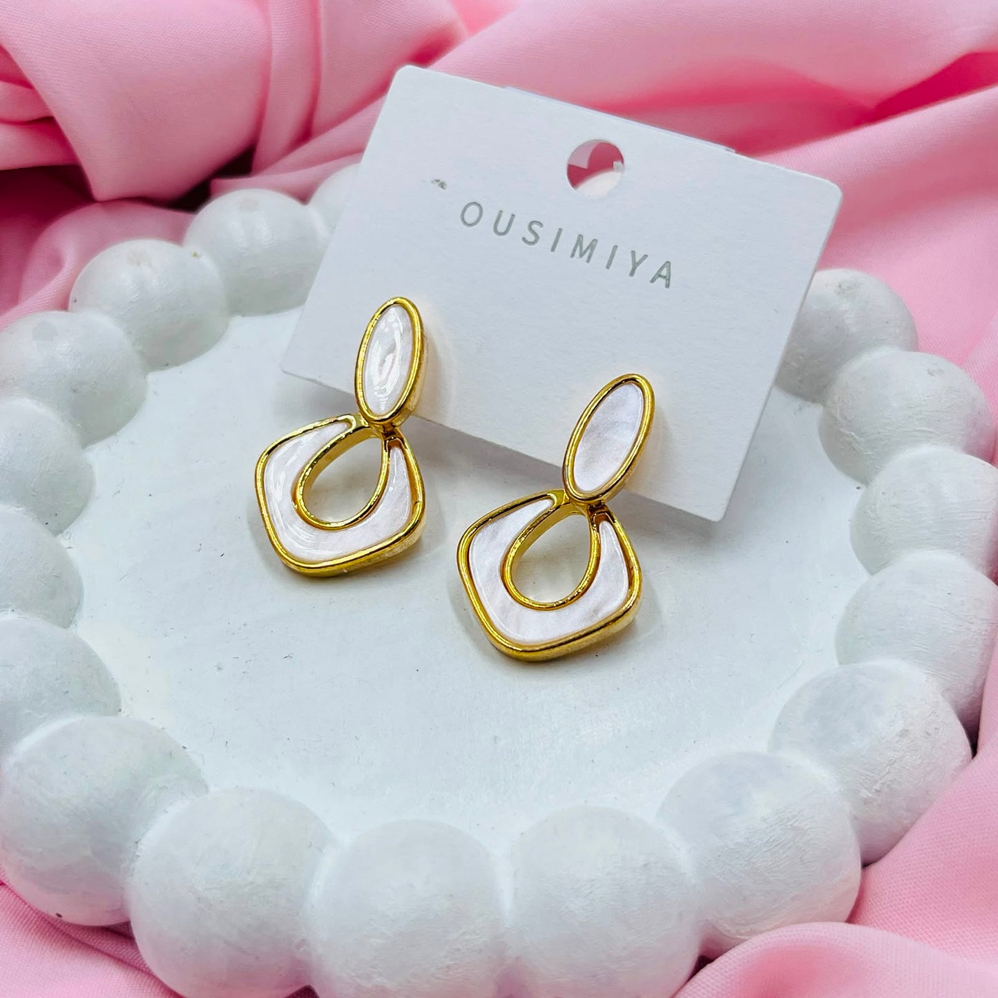 Gold and White Earrings