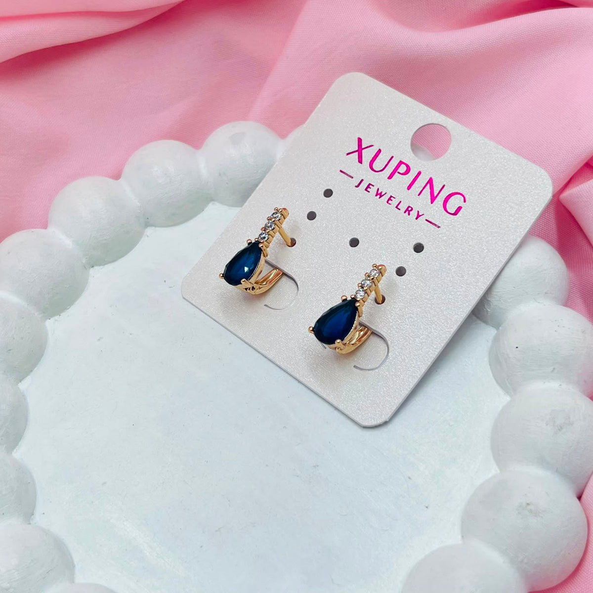 Blue Velvet Hoops Earrings- XUPING