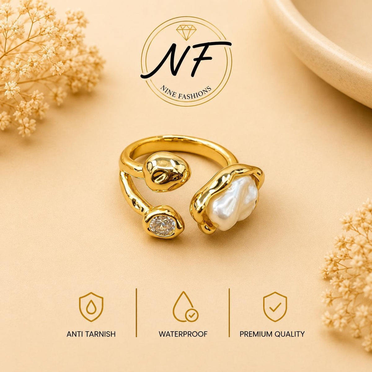 Diamond Pearl Ring