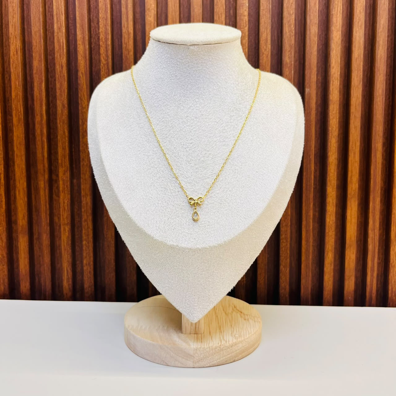 White Bow Charm Necklace