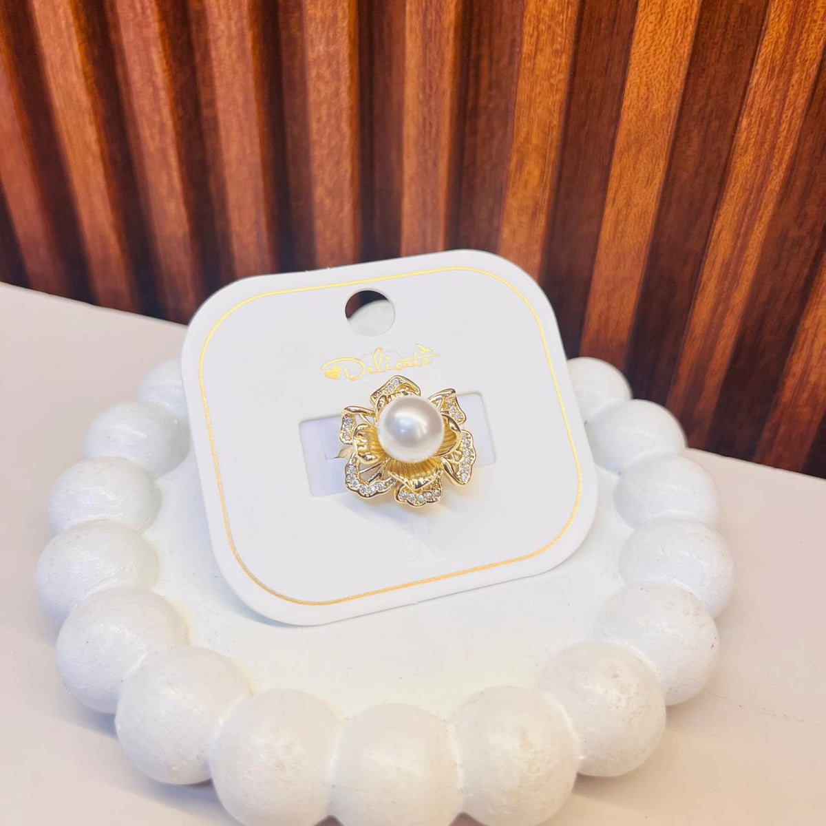 White Pearl And Stone Ring