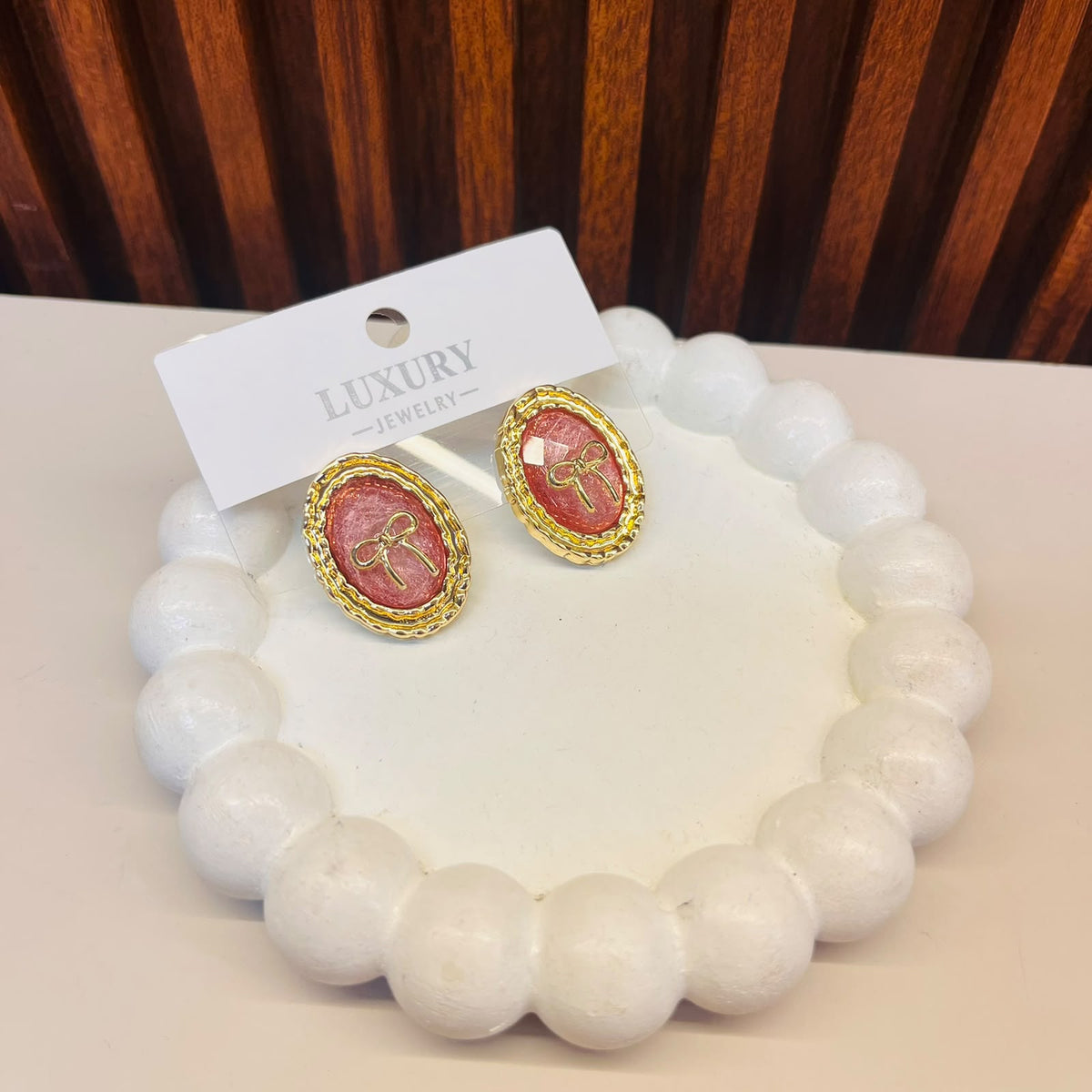 Pink Stone Bow Earrings