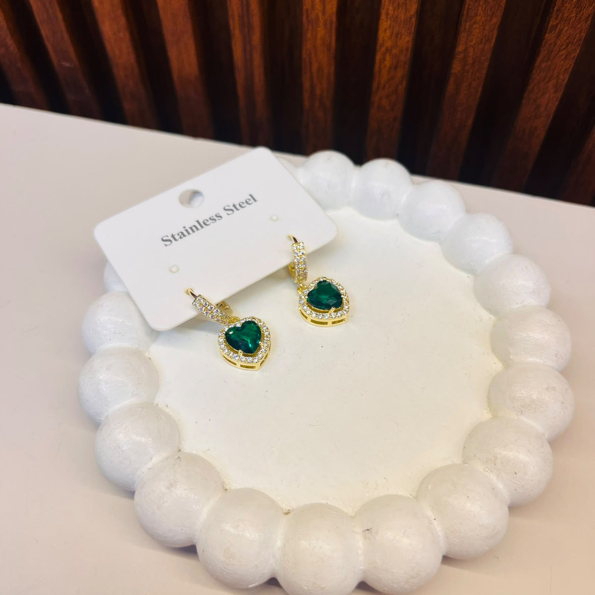 Green Heart Earrings