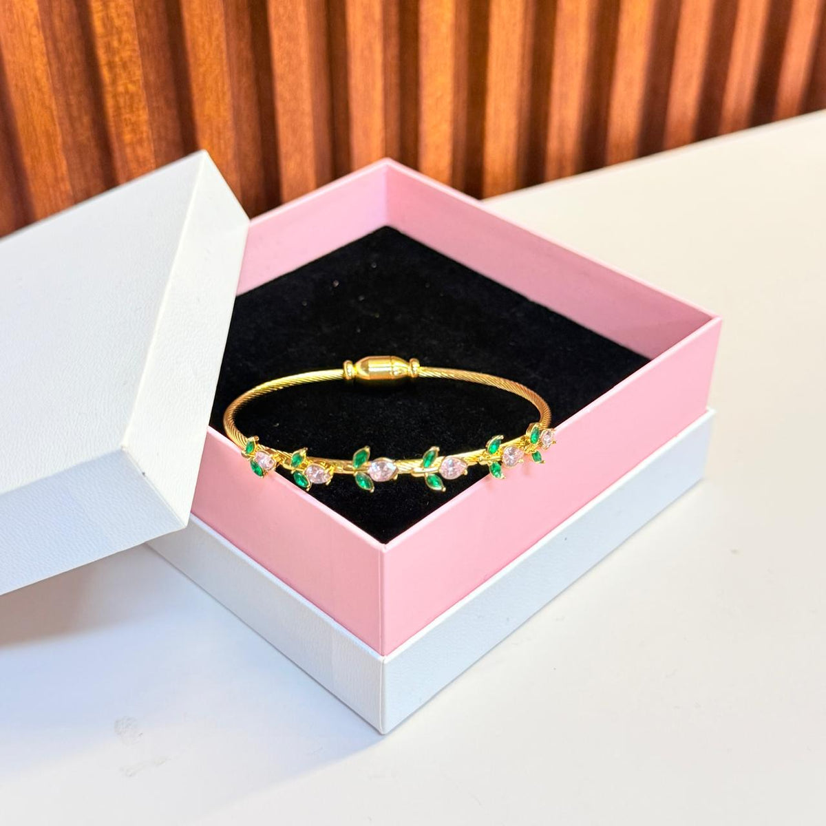 Green And Pink Floral Bracelet