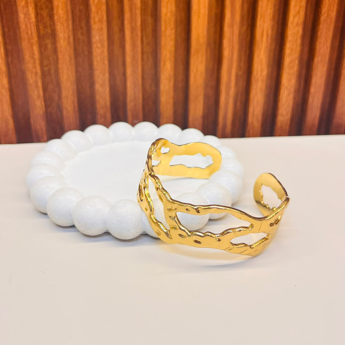 Textured Gold Open Cuff Bracelet