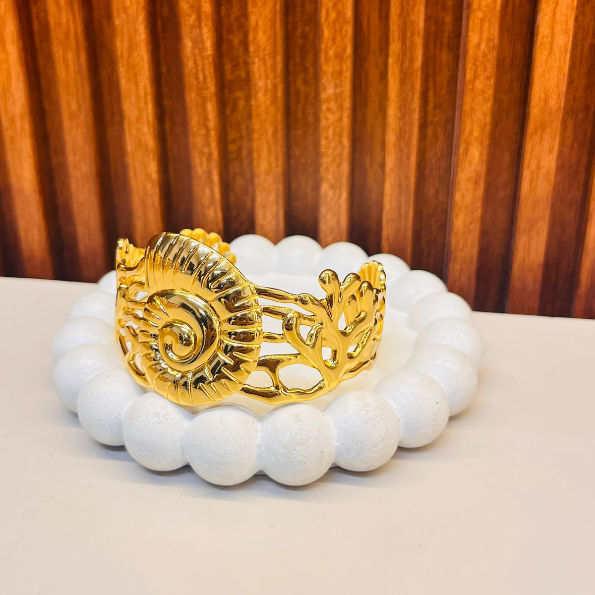Nautilus Shell And Coral Cuff Bracelet