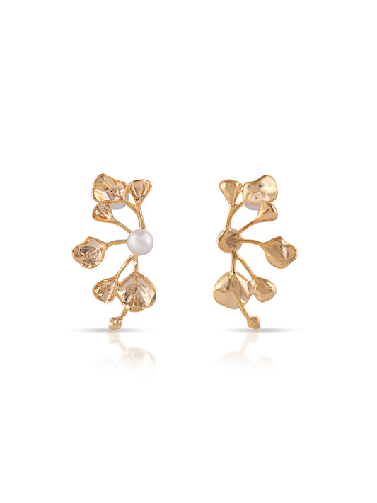 Gold Plated Studded Pearl Earrings