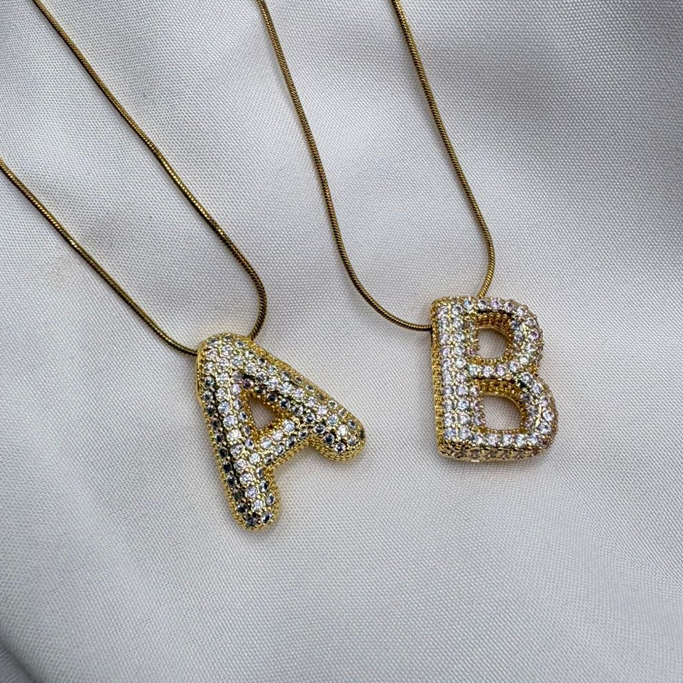 Initial Studded Bubble Necklace