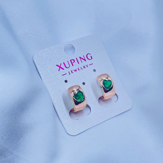 Emerald Heart Hoops Earrings- XUPING