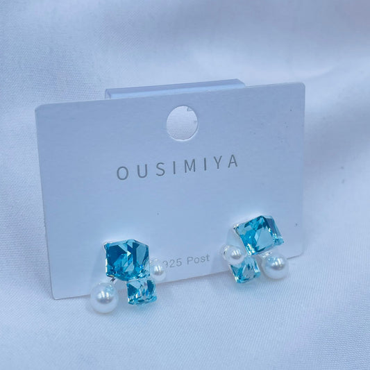 Blue cube Crystal Studs