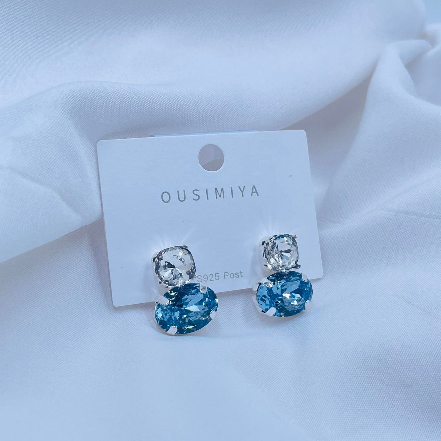 Crystal Stud Sea Blue Earrings