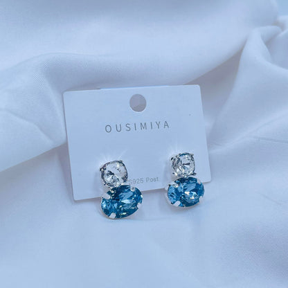 Crystal Stud Sea Blue Earrings
