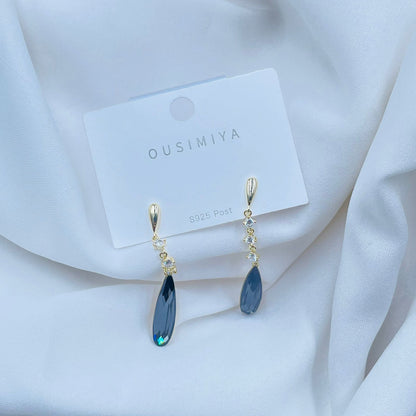 Blue Crystal Water Drop  Earrings