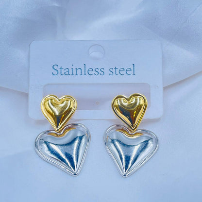 Dou-Tone Heart Earrings