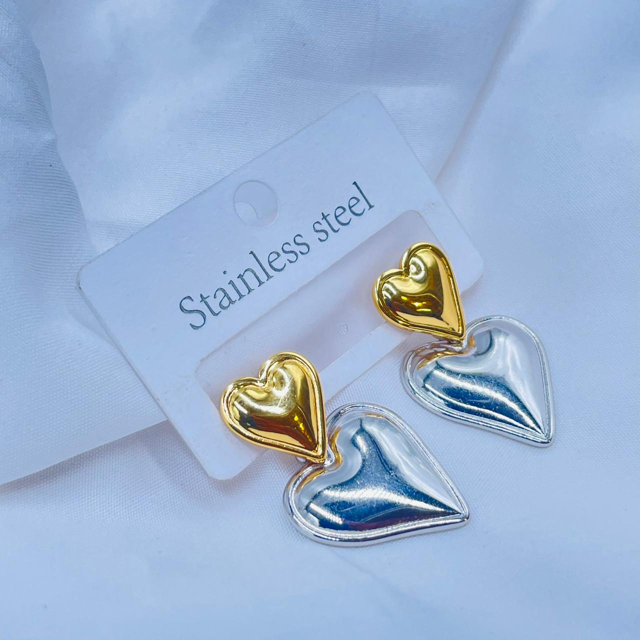 Dou-Tone Heart Earrings