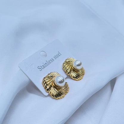 Golden Twisted Rope Faux Pearl Earrings