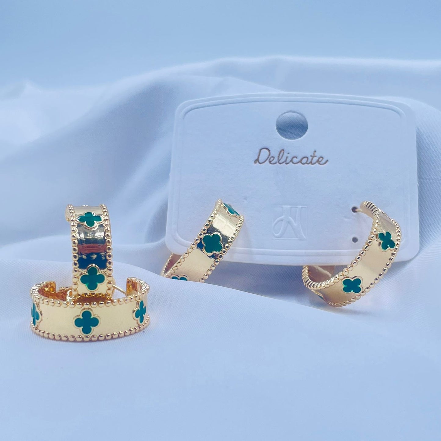 Emerald  Green Clover Hoops