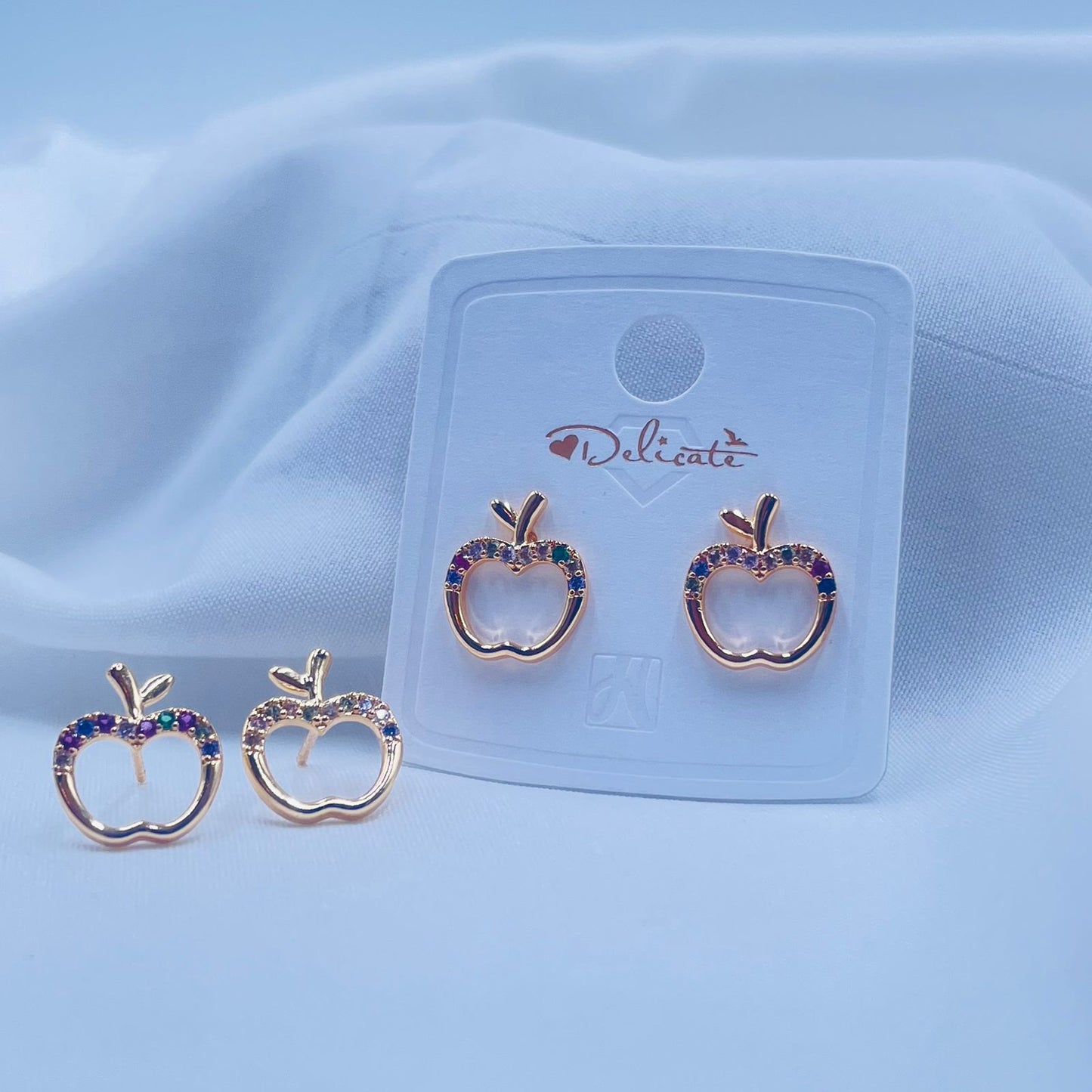 Apple Shaped Earrings With Colorful Stones