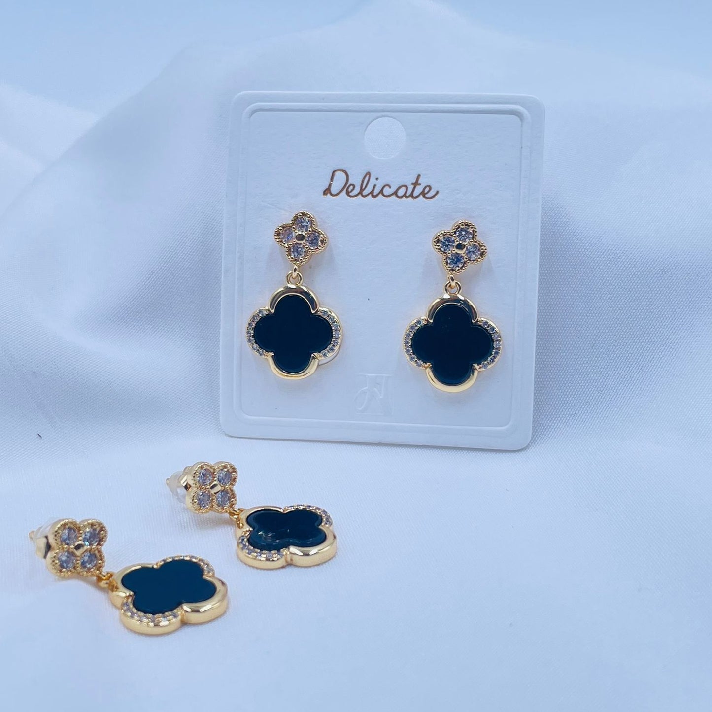 Pair Of Black Clover Shaped Earrings