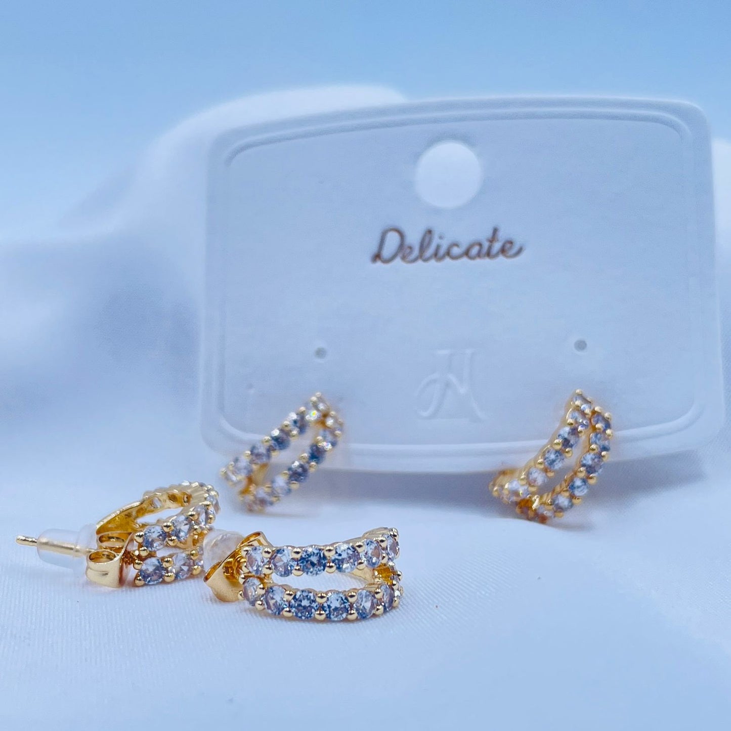 Gold Stone Studded Hoops