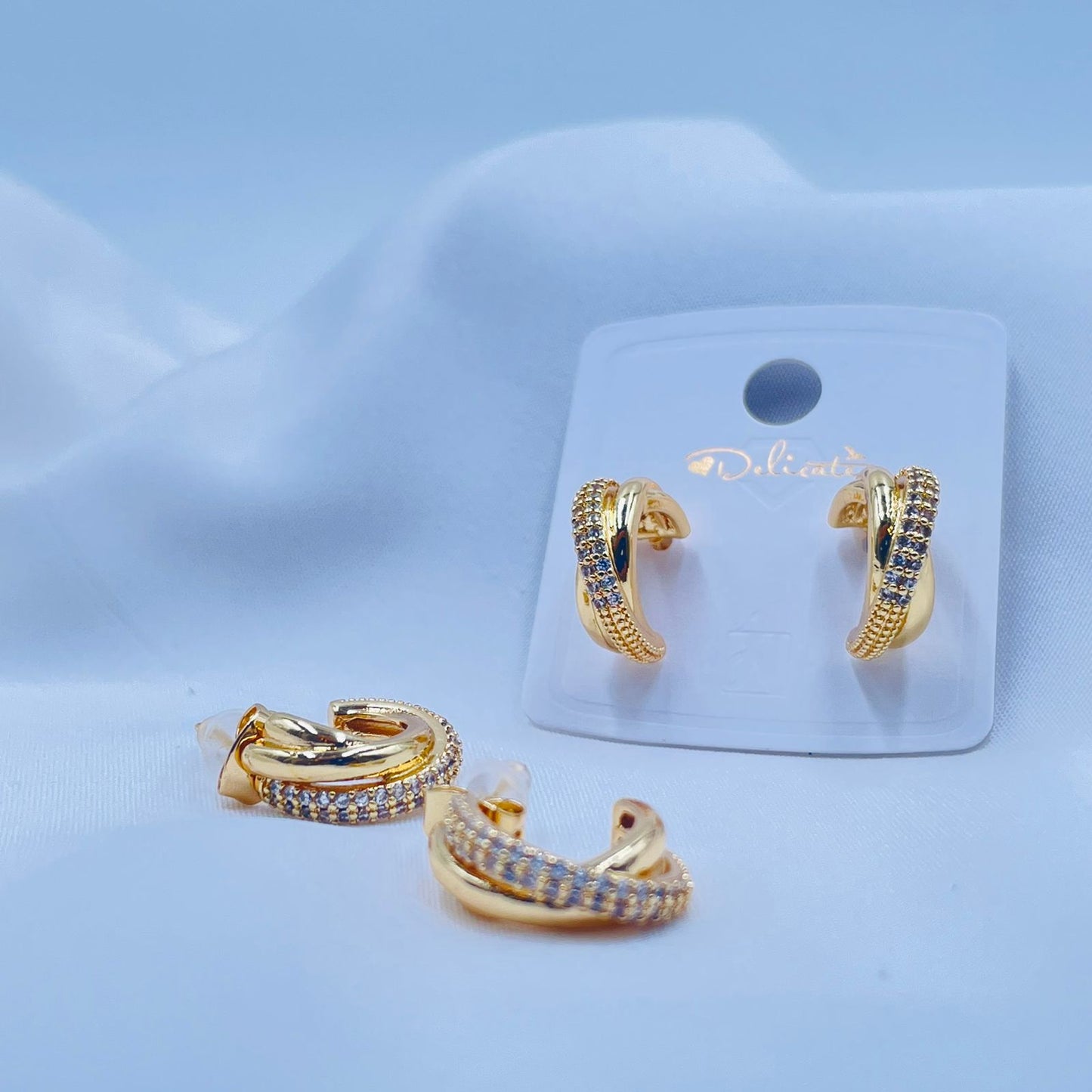 Stone Studded Crescent Hoops