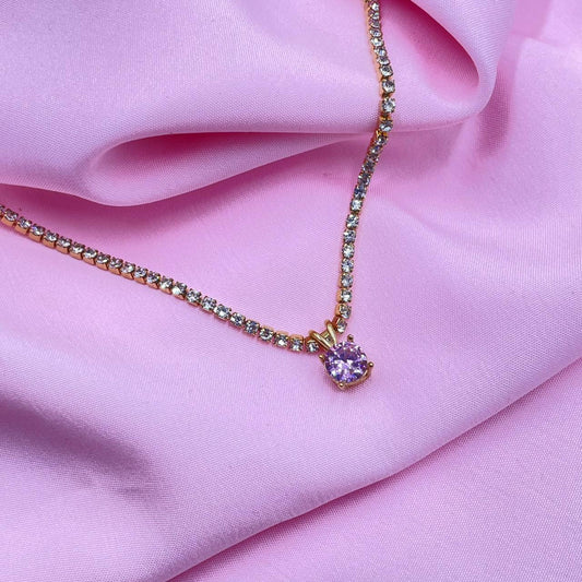 Tennis  chain Pink Drop necklace