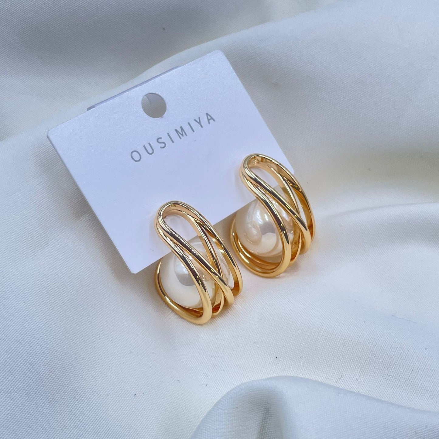 Gold Pearl Hoop Earrings