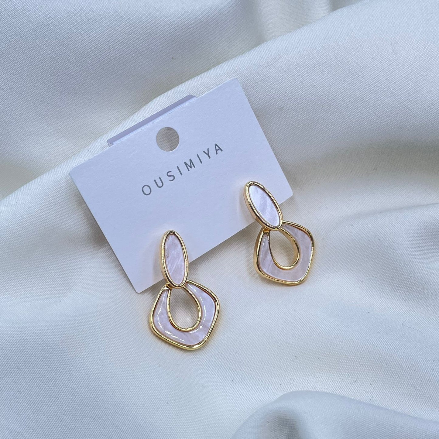 Gold and White Earrings