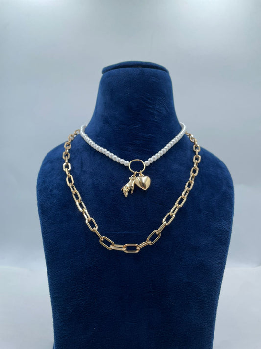 Golden Heart Pearl  Necklace