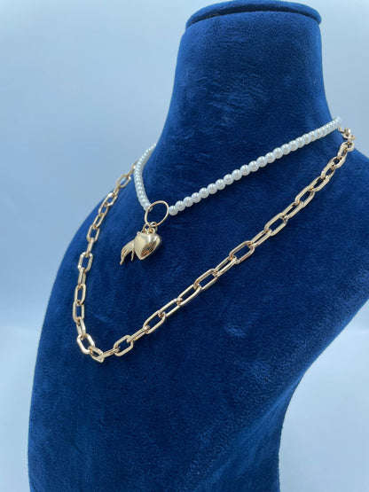 Golden Heart Pearl  Necklace