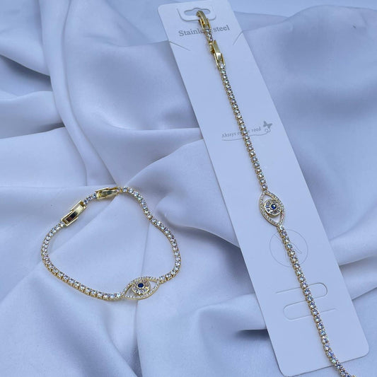 Golden Evil Eye Tennis Bracelet