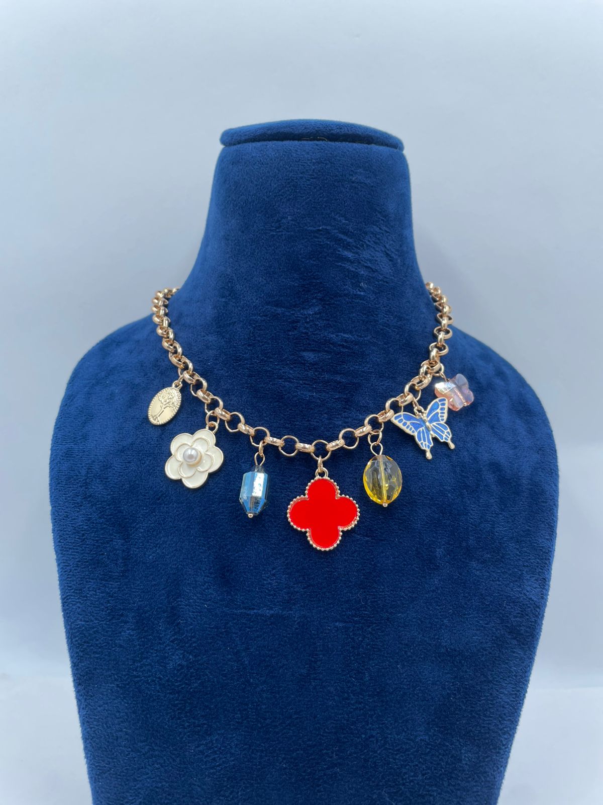 Floral And Butterfly Charm necklace