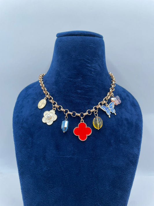 Floral And Butterfly Charm necklace